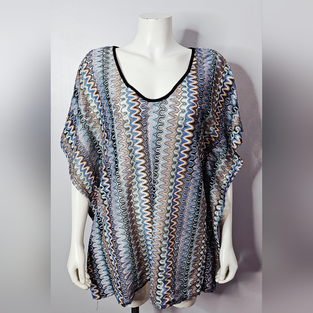 Vintage Multicolor Sheer Zigzag Patterned Caftan Cover Up‎
